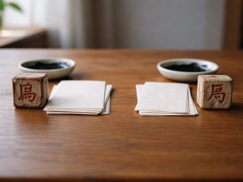 Minimal desk photo showing two distinct Chinese characters 鳥 and 鸟 stamped side by side.
