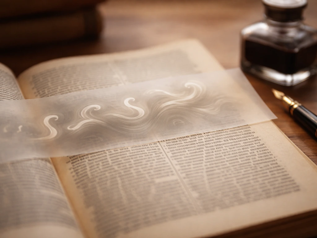 Old dictionary page on a desk with translucent vellum and subtle sound-like letter morphing.