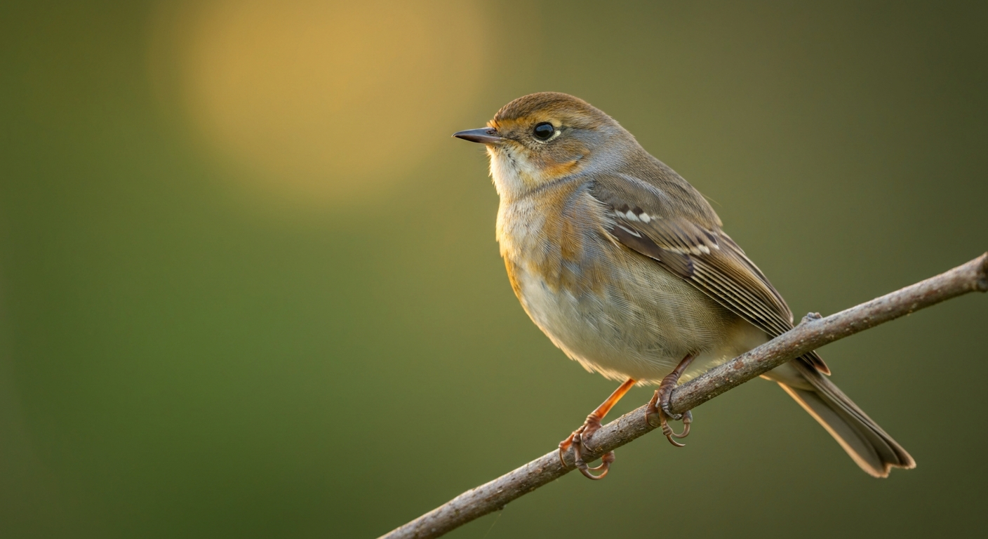 Close-up photorealistic image of a small perching bird (passerine) gripping a thin branch, feathers detailed and background softly blurred.