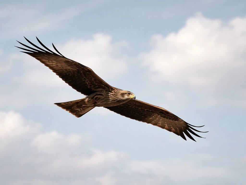A Black Kite gliding in open sky, wings spread wide, representing the meaning of “chil.”