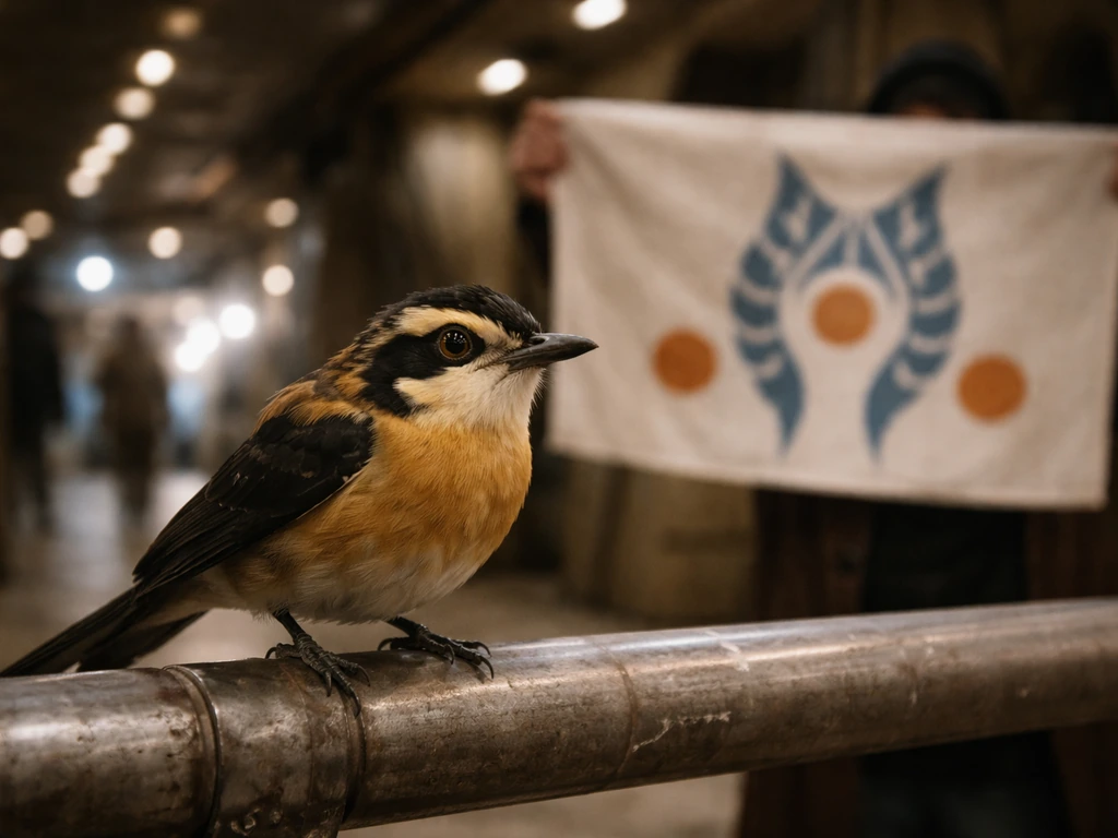 Star Wars–style scene with a small convor bird and a person holding an Ahsoka-themed fan sign