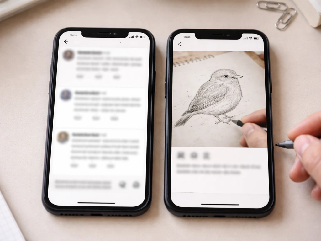 Two side-by-side smartphone mockups showing different contexts for the same phrase idea.